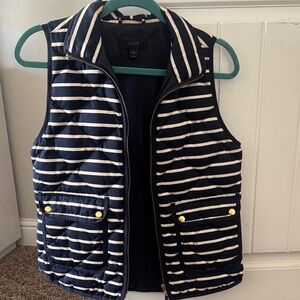 J. Crew Striped Quilted Vest in Navy and Cream